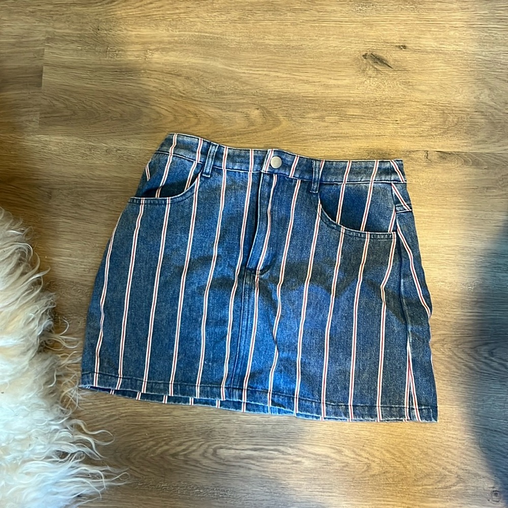Striped Denim Short Skirt